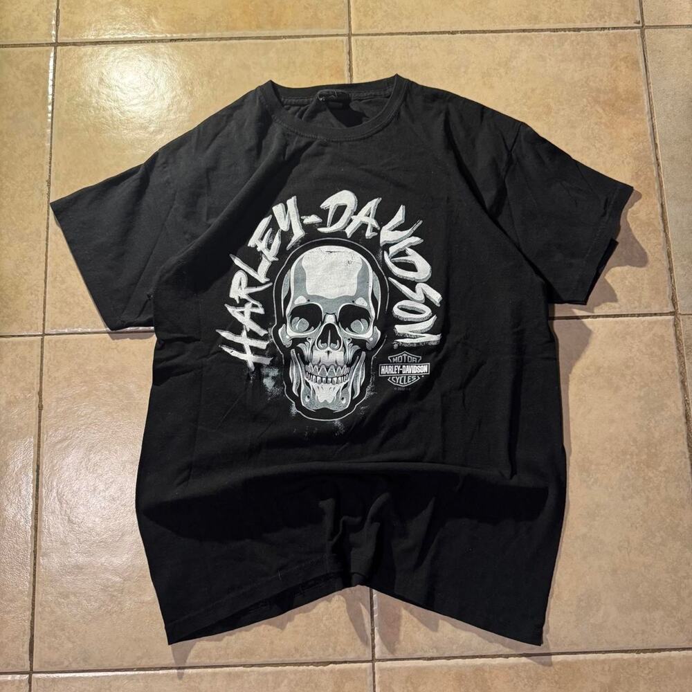 Vintage y2k harley davidson black skull tee size L in Mens